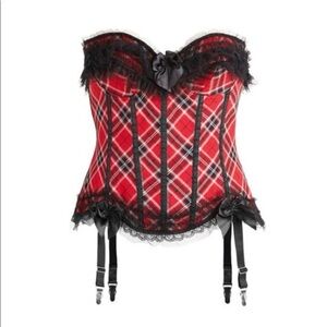 Plaid Corset Bustier with Black Lace Trim